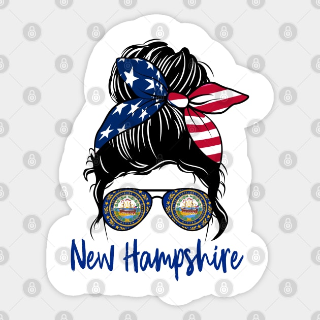 New Hampshire girl Messy bun , American Girl , New Hampshire Flag Sticker by JayD World